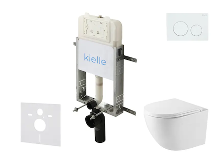 kielle Genesis New - Set předstěnové instalace, kompaktního klozetu Oudee, Vortex Rimless+, sedátka softclose a tlačítka Gemini 