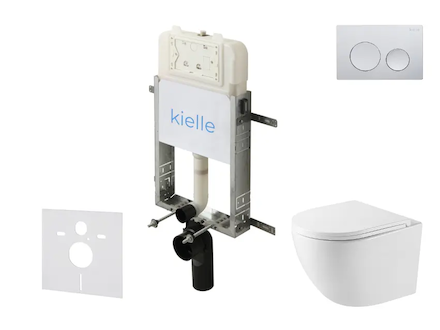 kielle Genesis New - Set předstěnové instalace, kompaktního klozetu Oudee, Vortex Rimless+, sedátka softclose a tlačítka Gemini 