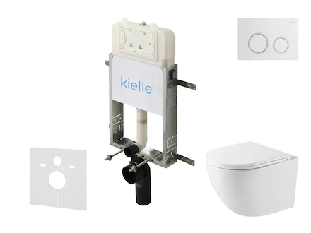 kielle Genesis New - Set předstěnové instalace, kompaktního klozetu Oudee, Vortex Rimless+, sedátka softclose a tlačítka Gemini 