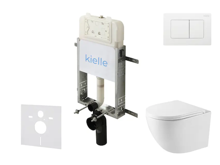 kielle Genesis New - Set předstěnové instalace, kompaktního klozetu Oudee, Vortex Rimless+, sedátka softclose a tlačítka Gemini 