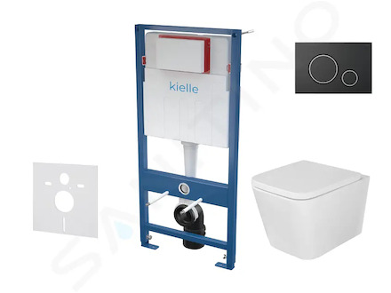 kielle Genesis - Set předstěnové instalace, klozetu Arkas I, sedátka softclose a tlačítka Gemini II, matná černá / chrom 30505SS