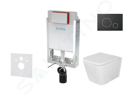 kielle Genesis - Set předstěnové instalace, klozetu Arkas I, sedátka softclose a tlačítka Gemini II, matná černá / chrom 30505SZ