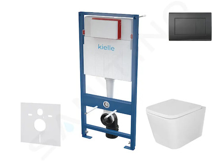kielle Genesis - Set předstěnové instalace, klozetu Arkas I, sedátka softclose a tlačítka Gemini III, matná černá 30505SS36