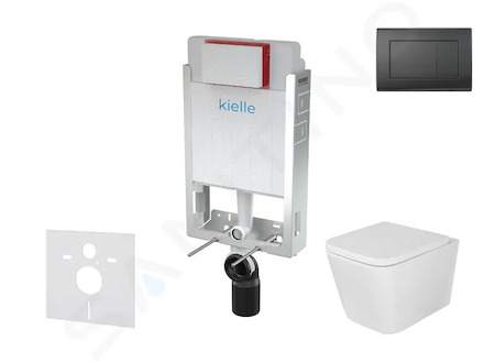 kielle Genesis - Set předstěnové instalace, klozetu Arkas I, sedátka softclose a tlačítka Gemini III, matná černá 30505SZ36