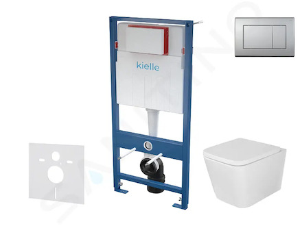 kielle Genesis - Set předstěnové instalace, klozetu Arkas I, sedátka softclose a tlačítka Gemini III, matný chrom 30505SS35