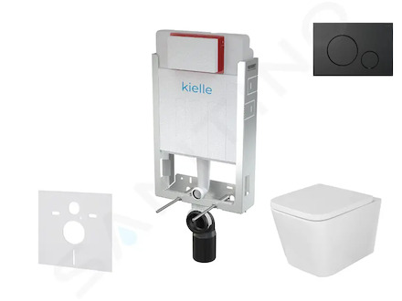 kielle Genesis - Set předstěnové instalace, klozetu Arkas I, sedátka softclose a tlačítka Gemini IV, matná černá 30505SZ37