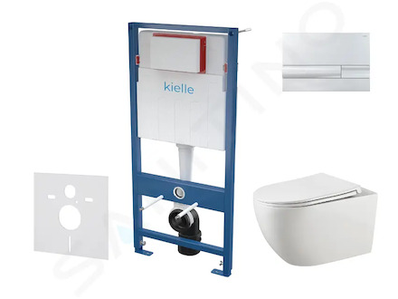 kielle Genesis - Set předstěnové instalace, klozetu Gaia, sedátka softclose a tlačítka Gemini I, chrom 30505SS24
