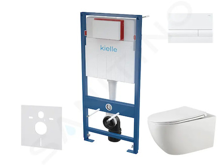 kielle Genesis - Set předstěnové instalace, klozetu Gaia, sedátka softclose a tlačítka Gemini I, lesklá bílá 30505SS52