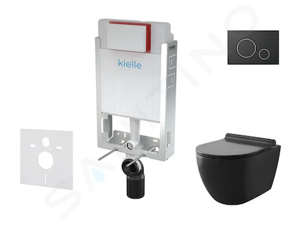 kielle Genesis - Set předstěnové instalace, klozetu Gaia, sedátka softclose a tlačítka Gemini II, matná černá / chrom 30505SZ09