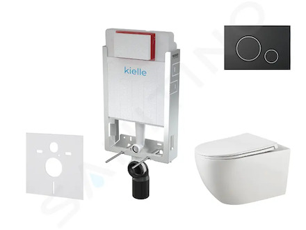 kielle Genesis - Set předstěnové instalace, klozetu Gaia, sedátka softclose a tlačítka Gemini II, matná černá / chrom 30505SZ26