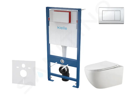kielle Genesis - Set předstěnové instalace, klozetu Gaia, sedátka softclose a tlačítka Gemini III, lesklý chrom 30505SS48