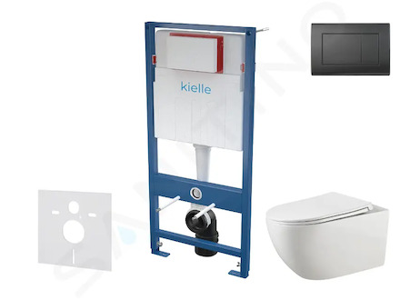 kielle Genesis - Set předstěnové instalace, klozetu Gaia, sedátka softclose a tlačítka Gemini III, matná černá 30505SS50