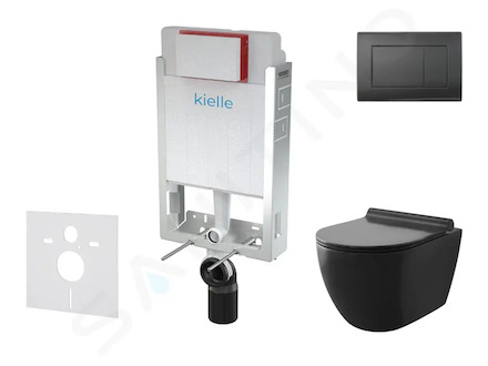 kielle Genesis - Set předstěnové instalace, klozetu Gaia, sedátka softclose a tlačítka Gemini III, matná černá 30505SZ12