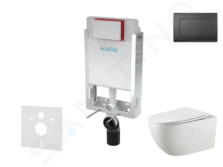 kielle Genesis - Set předstěnové instalace, klozetu Gaia, sedátka softclose a tlačítka Gemini III, matná černá 30505SZ50