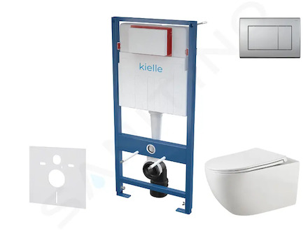 kielle Genesis - Set předstěnové instalace, klozetu Gaia, sedátka softclose a tlačítka Gemini III, matný chrom 30505SS49