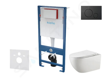 kielle Genesis - Set předstěnové instalace, klozetu Gaia, sedátka softclose a tlačítka Gemini IV, matná černá 30505SS51