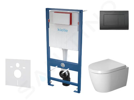 kielle Genesis - Set předstěnové instalace, klozetu ME by Starck a sedátka softclose, tlačítko Gemini lll, matná černá SANI11AP5