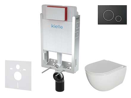 kielle Genesis - Set předstěnové instalace, klozetu Oudee se sedátkem softclose a tlačítka Gemini II, matná černá / chrom 30505S