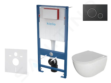 kielle Genesis - Set předstěnové instalace, klozetu Oudee se sedátkem softclose a tlačítka Gemini II, matná černá / chrom 30505S