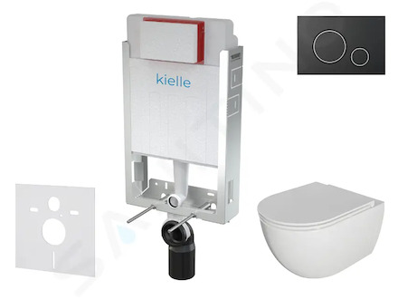 kielle Genesis - Set předstěnové instalace, klozetu Oudee se sedátkem softclose a tlačítka Gemini II, matná černá / chrom 30505S