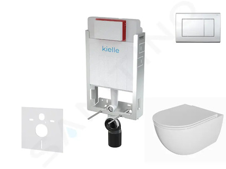 kielle Genesis - Set předstěnové instalace, klozetu Oudee, sedátka softclose a tlačítka Gemini III, lesklý chrom 30505SZ69