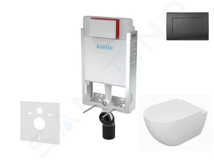 kielle Genesis - Set předstěnové instalace, klozetu Oudee, sedátka softclose a tlačítka Gemini III, matná černá 30505SZ64