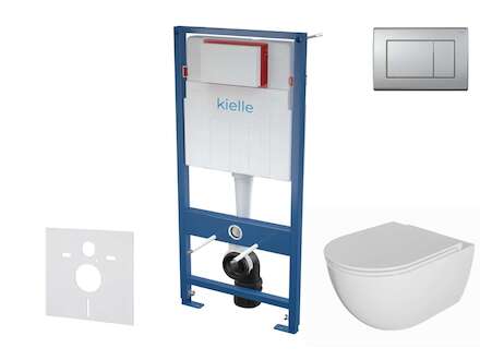 kielle Genesis - Set předstěnové instalace, klozetu Oudee, sedátka softclose a tlačítka Gemini III, matný chrom 30505SS70