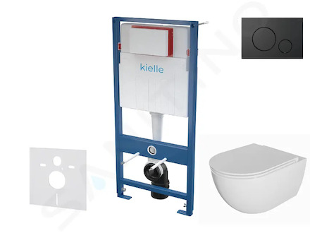 kielle Genesis - Set předstěnové instalace, klozetu Oudee, sedátka softclose a tlačítka Gemini IV, matná černá 30505SS72