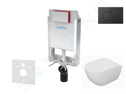 kielle Genesis - Set předstěnové instalace, klozetu Oudee, sedátka softclose a tlačítka Gemini IV, matná černá 30505SZ65