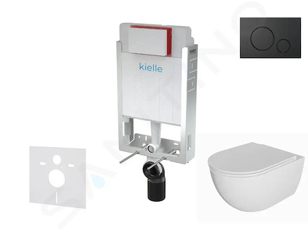 kielle Genesis - Set předstěnové instalace, klozetu Oudee, sedátka softclose a tlačítka Gemini IV, matná černá 30505SZ72