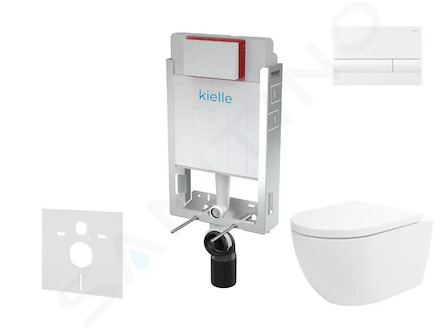 kielle Genesis - Set předstěnové instalace, klozetu Oudee Vortex, sedátka softclose a tlačítka Gemini I, lesklá bílá 30505SZ79