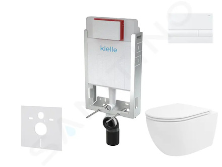 kielle Genesis - Set předstěnové instalace, klozetu Oudee Vortex, sedátka softclose a tlačítka Gemini I, lesklá bílá 30505SZ88