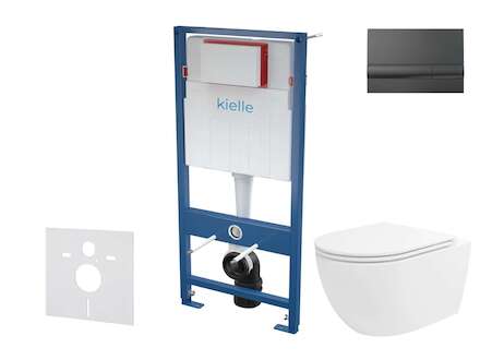 kielle Genesis - Set předstěnové instalace, klozetu Oudee Vortex, sedátka softclose a tlačítka Gemini I, lesklá černá 30505SS90