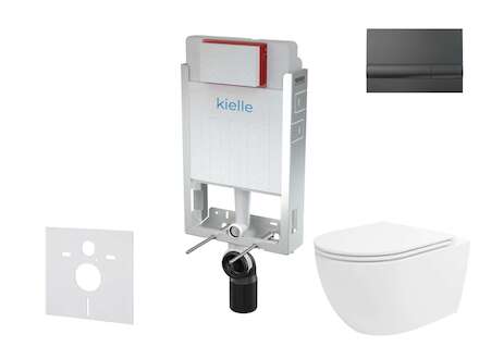 kielle Genesis - Set předstěnové instalace, klozetu Oudee Vortex, sedátka softclose a tlačítka Gemini I, lesklá černá 30505SZ90