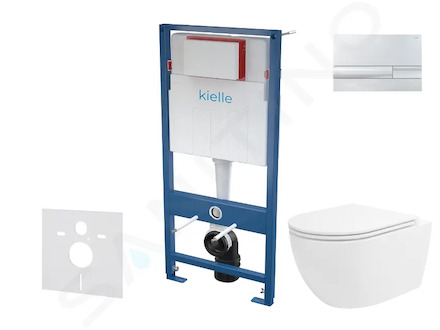 kielle Genesis - Set předstěnové instalace, klozetu Oudee Vortex, sedátka softclose a tlačítka Gemini I, lesklý chrom 30505SS89