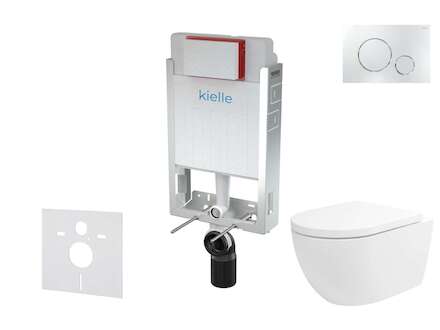 kielle Genesis - Set předstěnové instalace, klozetu Oudee Vortex, sedátka softclose a tlačítka Gemini II, lesklý chrom 30505SZ83