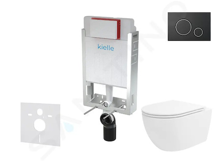 kielle Genesis - Set předstěnové instalace, klozetu Oudee Vortex, sedátka softclose a tlačítka Gemini II, matná černá/chrom 3050