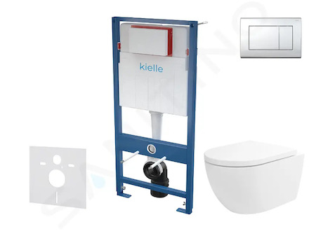 kielle Genesis - Set předstěnové instalace, klozetu Oudee Vortex, sedátka softclose a tlačítka Gemini III, lesklý chrom 30505SS7