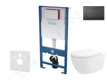 kielle Genesis - Set předstěnové instalace, klozetu Oudee Vortex, sedátka softclose a tlačítka Gemini III, matná černá 30505SS78