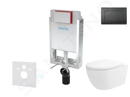 kielle Genesis - Set předstěnové instalace, klozetu Oudee Vortex, sedátka softclose a tlačítka Gemini III, matná černá 30505SZ78