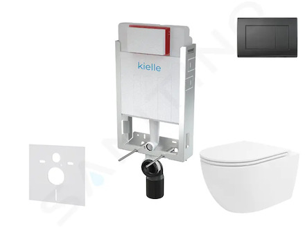 kielle Genesis - Set předstěnové instalace, klozetu Oudee Vortex, sedátka softclose a tlačítka Gemini III, matná černá 30505SZ87