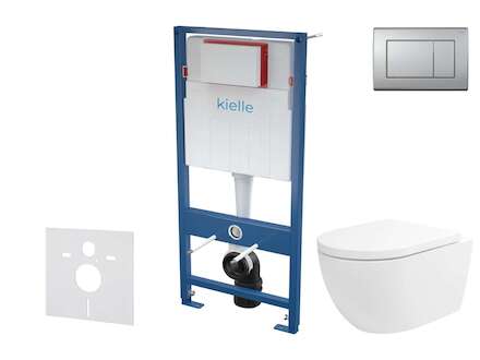 kielle Genesis - Set předstěnové instalace, klozetu Oudee Vortex, sedátka softclose a tlačítka Gemini III, matný chrom 30505SS77