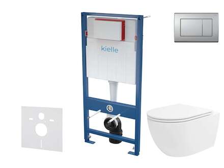 kielle Genesis - Set předstěnové instalace, klozetu Oudee Vortex, sedátka softclose a tlačítka Gemini III, matný chrom 30505SS86