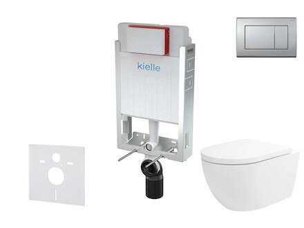 kielle Genesis - Set předstěnové instalace, klozetu Oudee Vortex, sedátka softclose a tlačítka Gemini III, matný chrom 30505SZ77