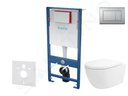 kielle Genesis - Set předstěnové instalace, klozetu Oudee Vortex, sedátka softclose a tlačítka Gemini III, matný chrom 30505SS77