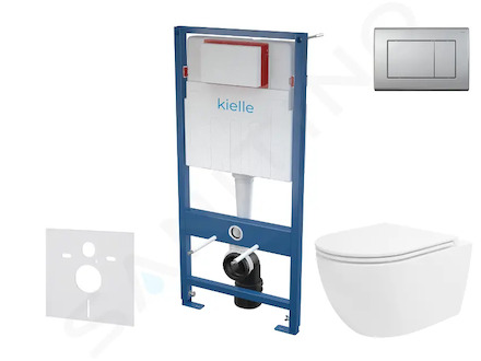 kielle Genesis - Set předstěnové instalace, klozetu Oudee Vortex, sedátka softclose a tlačítka Gemini III, matný chrom 30505SS86