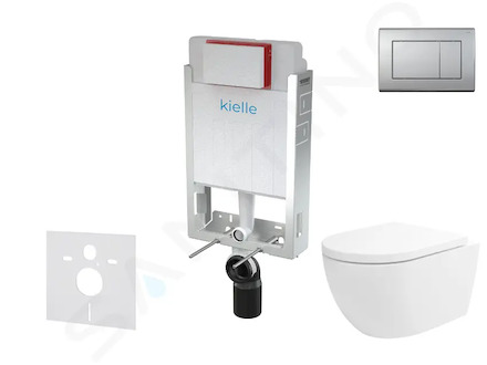 kielle Genesis - Set předstěnové instalace, klozetu Oudee Vortex, sedátka softclose a tlačítka Gemini III, matný chrom 30505SZ77