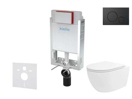 kielle Genesis - Set předstěnové instalace, klozetu Oudee Vortex, sedátka softclose a tlačítka Gemini IV, matná černá 30505SZ93