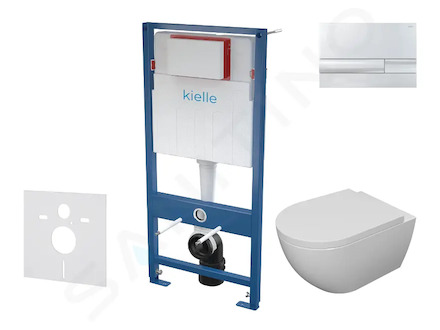 kielle Genesis - Set předstěnové instalace, klozetu se sedátkem softclose a tlačítka Gemini I, chrom 30505SS16