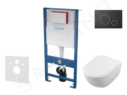 kielle Genesis - Set předstěnové instalace, klozetu Subway a sedátka softclose, CeramicPlus, tlačítko Gemini ll, matná černá/chr